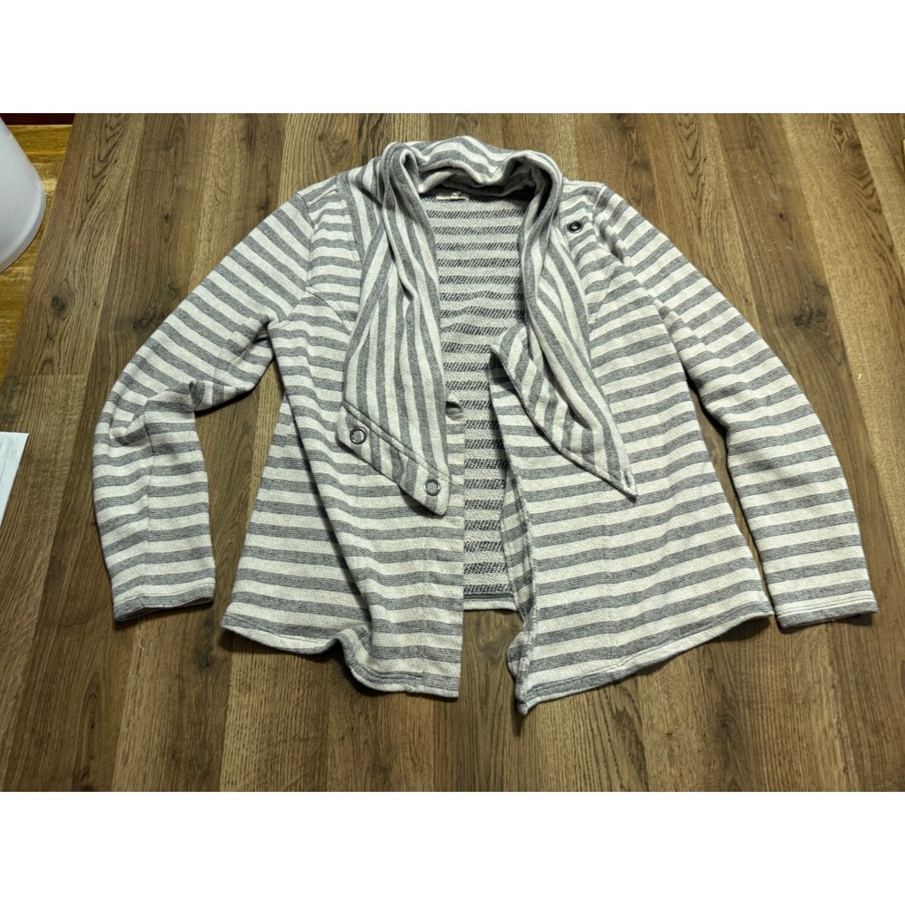 Maurices Sweater Womens Size L Gray White Draped Striped Open Front Cardigan